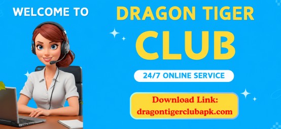 Dragon Tiger Club customer support banner with 24/7 online service and DragonTigerClubAPK.com download link.